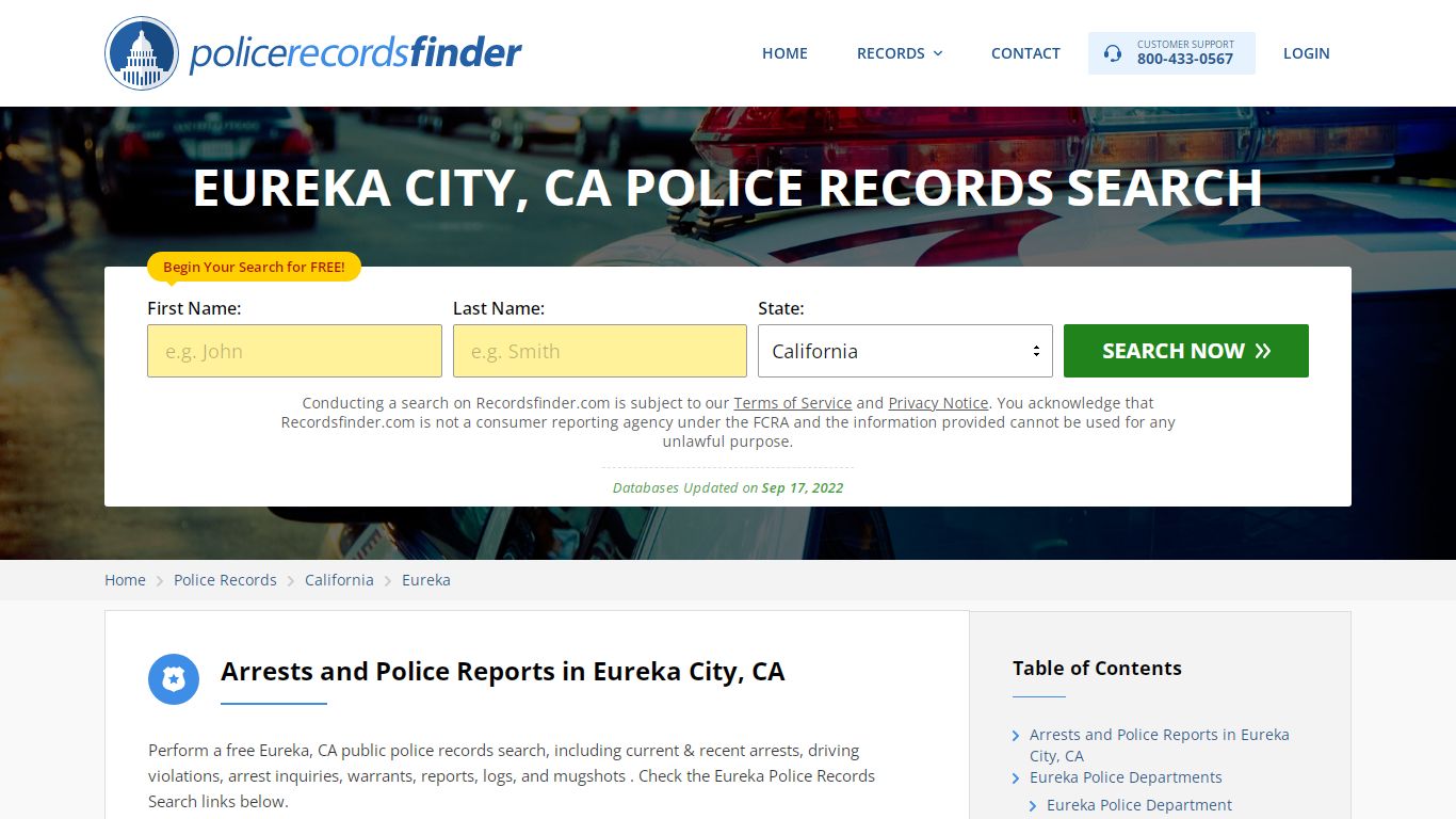 EUREKA CITY, CA POLICE RECORDS SEARCH - RecordsFinder